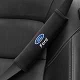 2pcs 21cm Ford Logo Suede Car Seat Safety Belt Pads Shoulder Protection Cover