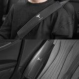 2pcs 33cm Tesla Logo Suede Car Seat Safety Belt Pads Shoulder Protection Cover
