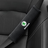 2pcs 21cm Skoda Logo Suede Car Seat Safety Belt Pads Shoulder Protection Cover