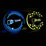 2pcs Audi Sline RS Quattro Logo Car Water Coasters 7-color LED Light Cup Mat Holder