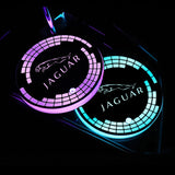 2pcs Jaguar Logo Car Water Coasters 7-color LED Light Cup Mat Holder