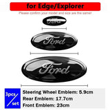 3pcs Stainless Steel Car Steering Wheel Sticker Auto Front Head Decal Rear Emblem Badge for Ford Everest Taurus Escort Territory Mondeo Edge Escape ST Line Explorer