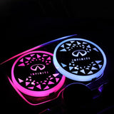2pcs Infiniti Logo Car Water Coasters 7-color LED Light Cup Mat Holder