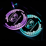 2pcs Dodge Logo Car Water Coasters 7-color LED Light Cup Mat Holder