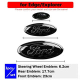 3pcs Stainless Steel Car Steering Wheel Sticker Auto Front Head Decal Rear Emblem Badge for Ford Focus Edge STline Territory Mondeo TAURUS Escort Everest Decoration