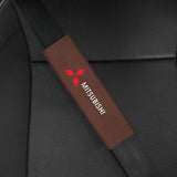 2pcs 21.5cm Mitsubishi Logo Suede Car Seat Safety Belt Pads Shoulder Protection Cover