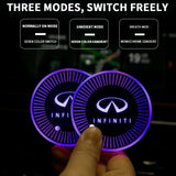 2pcs Infiniti Logo Car Water Coasters 7-color LED Light Cup Mat Holder