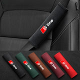 2pcs 21x6cm Audi Sline Logo Suede Car Seat Safety Belt Pads Shoulder Protection Cover