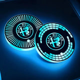 2pcs Alfa Romeo Logo Car Water Coasters 7-color LED Light Cup Mat Holder