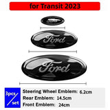 3pcs Stainless Steel Car Steering Wheel Sticker Auto Front Head Decal Rear Emblem Badge for Ford Edge L Ranger T8 T9 Explorer Tourneo Transit Fiesta MK4.5 EVOS Equator