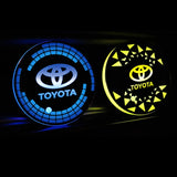 2pcs Toyota Logo Car Water Coasters 7-color LED Light Cup Mat Holder