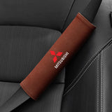 2pcs 21cm Mitsubishi Logo Suede Car Seat Safety Belt Pads Shoulder Protection Cover