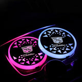 2pcs Cadillac Logo Car Water Coasters 7-color LED Light Cup Mat Holder