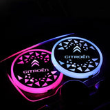 2pcs Citroen Logo Car Water Coasters 7-color LED Light Cup Mat Holder