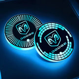 2pcs Dodge Logo Car Water Coasters 7-color LED Light Cup Mat Holder