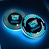2pcs Cadillac Logo Car Water Coasters 7-color LED Light Cup Mat Holder