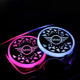 2pcs MINI Cooper Logo Car Water Coasters 7-color LED Light Cup Mat Holder