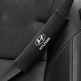 2pcs 21x6cm Hyundai Logo Suede Car Seat Safety Belt Pads Shoulder Protection Cover