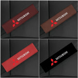 2pcs 21.5cm Mitsubishi Logo Suede Car Seat Safety Belt Pads Shoulder Protection Cover