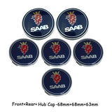 6pcs/set SAAB Car Front Rear Emblem Badge Auto Wheel Hub Caps