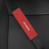 2pcs 21.5cm Mitsubishi Logo Suede Car Seat Safety Belt Pads Shoulder Protection Cover