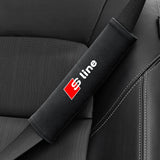 2pcs 21x6cm Audi Sline Logo Suede Car Seat Safety Belt Pads Shoulder Protection Cover