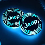 2pcs Jeep Logo Car Water Coasters 7-color LED Light Cup Mat Holder