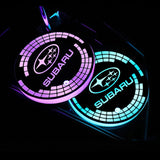 2pcs Subaru Logo Car Water Coasters 7-color LED Light Cup Mat Holder