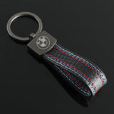 BMW Car Logo Metal Leather Keychain Key Ring Holder Pendant