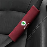 2pcs 21cm Skoda Logo Suede Car Seat Safety Belt Pads Shoulder Protection Cover