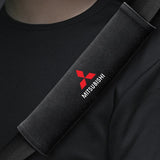 2pcs 21cm Mitsubishi Logo Suede Car Seat Safety Belt Pads Shoulder Protection Cover