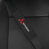2pcs 21.5cm Mitsubishi Logo Suede Car Seat Safety Belt Pads Shoulder Protection Cover