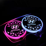 2pcs Hyundai Logo Car Water Coasters 7-color LED Light Cup Mat Holder