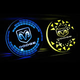 2pcs Dodge Logo Car Water Coasters 7-color LED Light Cup Mat Holder