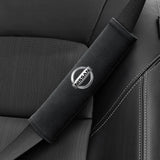 2pcs 21x6cm Nissan Logo Suede Car Seat Safety Belt Pads Shoulder Protection Cover