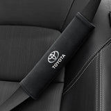 2pcs 21cm Toyota Logo Suede Car Seat Safety Belt Pads Shoulder Protection Cover
