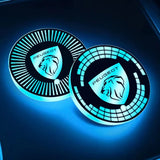 2pcs Peugeot Logo Car Water Coasters 7-color LED Light Cup Mat Holder
