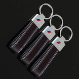 BMW M Power Car Logo Metal Leather Keychain Auto Key Ring Holder