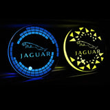 2pcs Jaguar Logo Car Water Coasters 7-color LED Light Cup Mat Holder