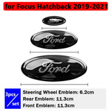 3pcs Stainless Steel Car Steering Wheel Sticker Auto Front Head Decal Rear Emblem Badge for Ford Edge Escape Fiesta Transit Ranger Roush Fusion Focus Mondeo Kuga Auto Steering Wheel Logo