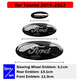 3pcs Stainless Steel Car Steering Wheel Sticker Auto Front Head Decal Rear Emblem Badge for Ford Edge Escape ST Line Explorer Territory Mondeo TAURUS Focus