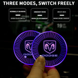 2pcs Dodge Logo Car Water Coasters 7-color LED Light Cup Mat Holder
