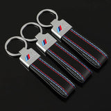 BMW M Power Car Logo Metal Leather Keychain Auto Key Ring Holder