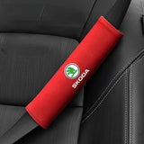 2pcs 21cm Skoda Logo Suede Car Seat Safety Belt Pads Shoulder Protection Cover