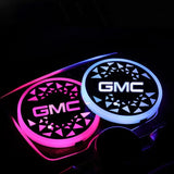 2pcs GMC Logo Car Water Coasters 7-color LED Light Cup Mat Holder