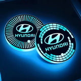 2pcs Hyundai Logo Car Water Coasters 7-color LED Light Cup Mat Holder
