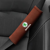 2pcs 21cm Skoda Logo Suede Car Seat Safety Belt Pads Shoulder Protection Cover