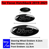 3pcs Stainless Steel Car Steering Wheel Sticker Auto Front Head Decal Rear Emblem Badge for Ford Edge Escape ST Line Explorer Territory Mondeo TAURUS Focus