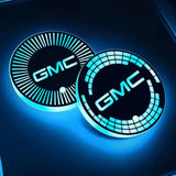 2pcs GMC Logo Car Water Coasters 7-color LED Light Cup Mat Holder