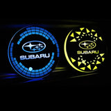 2pcs Subaru Logo Car Water Coasters 7-color LED Light Cup Mat Holder